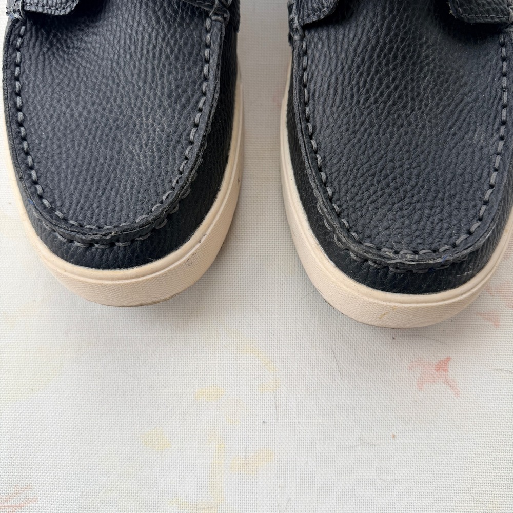 GH Bass & Co Adam Men's Navy Grained Leather Boat Shoes Gingham Lining-Size 11.5 - Picture 12 of 12
